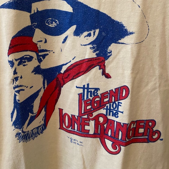 The Legend or the Long Ranger Vintage butter yellow and navy trim tshirt. - Picture 4 of 7